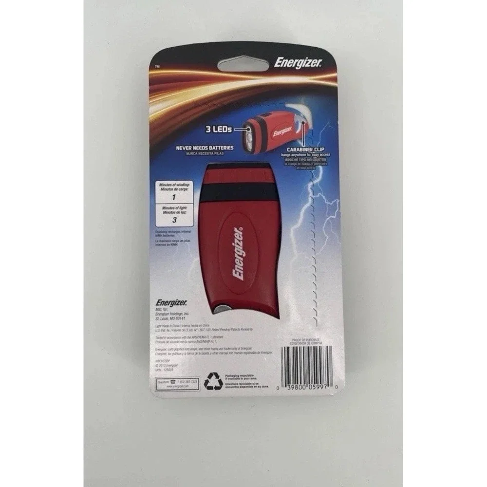 Energizer Crank LED Flashlight Carabiner Emergency Light No Battery New‎